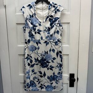 Olivia Matthews Blue Floral Sheath Dress L